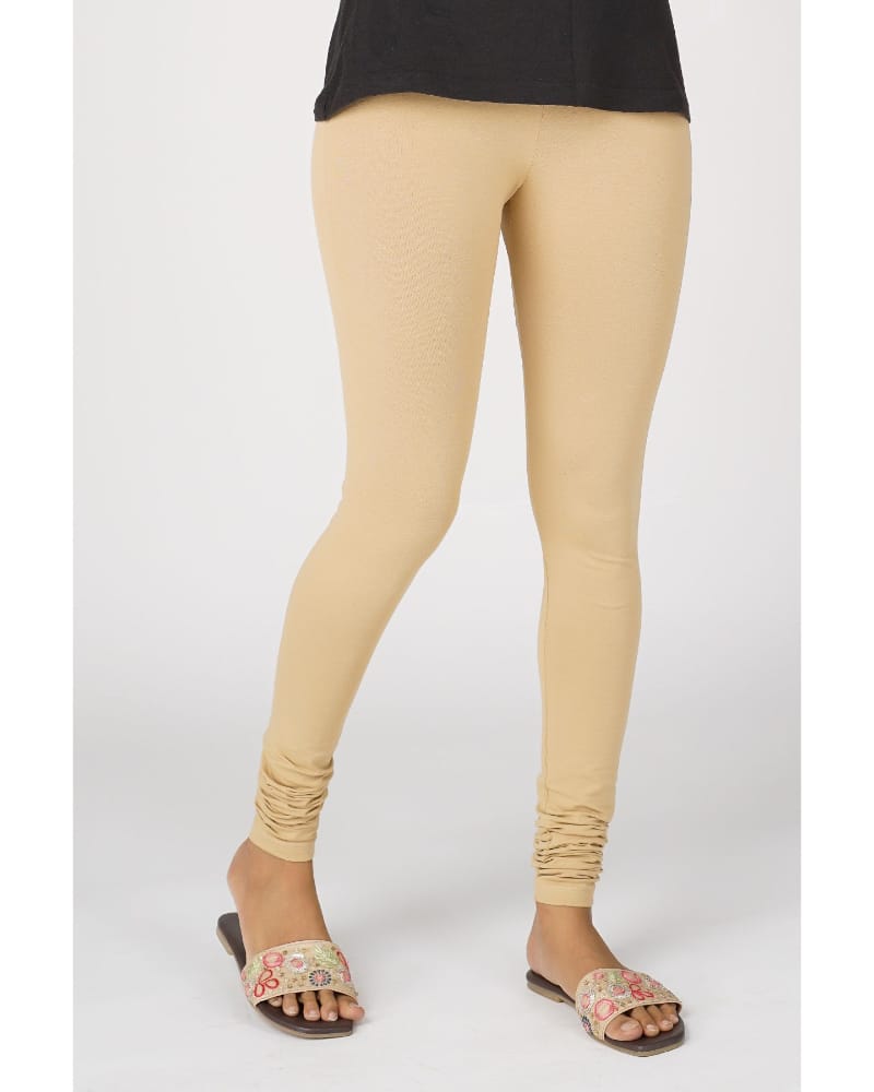 Cream Colour Shimmer Full Length Stretchable Churidar Leggings LGS08